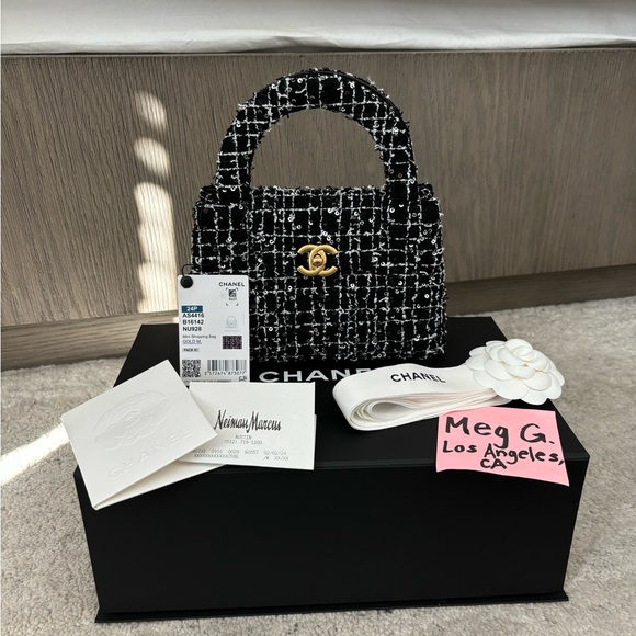 NWT 🖤 CHANEL 24P Black & White Tweed Small Nano Shopper Kelly Bag - Picture 14 of 16